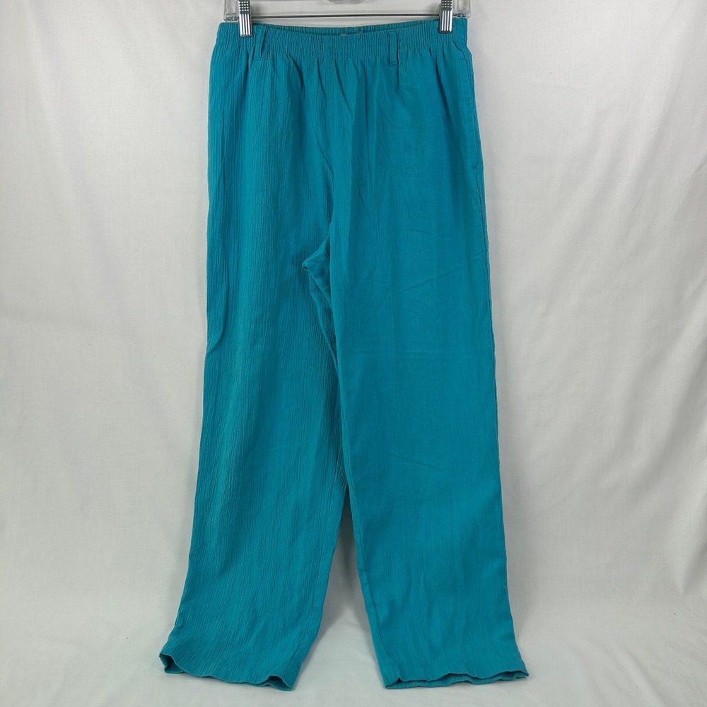 Vintage Y2K Koret Turquoise Teal Crinkle Pants Petite Medium PM